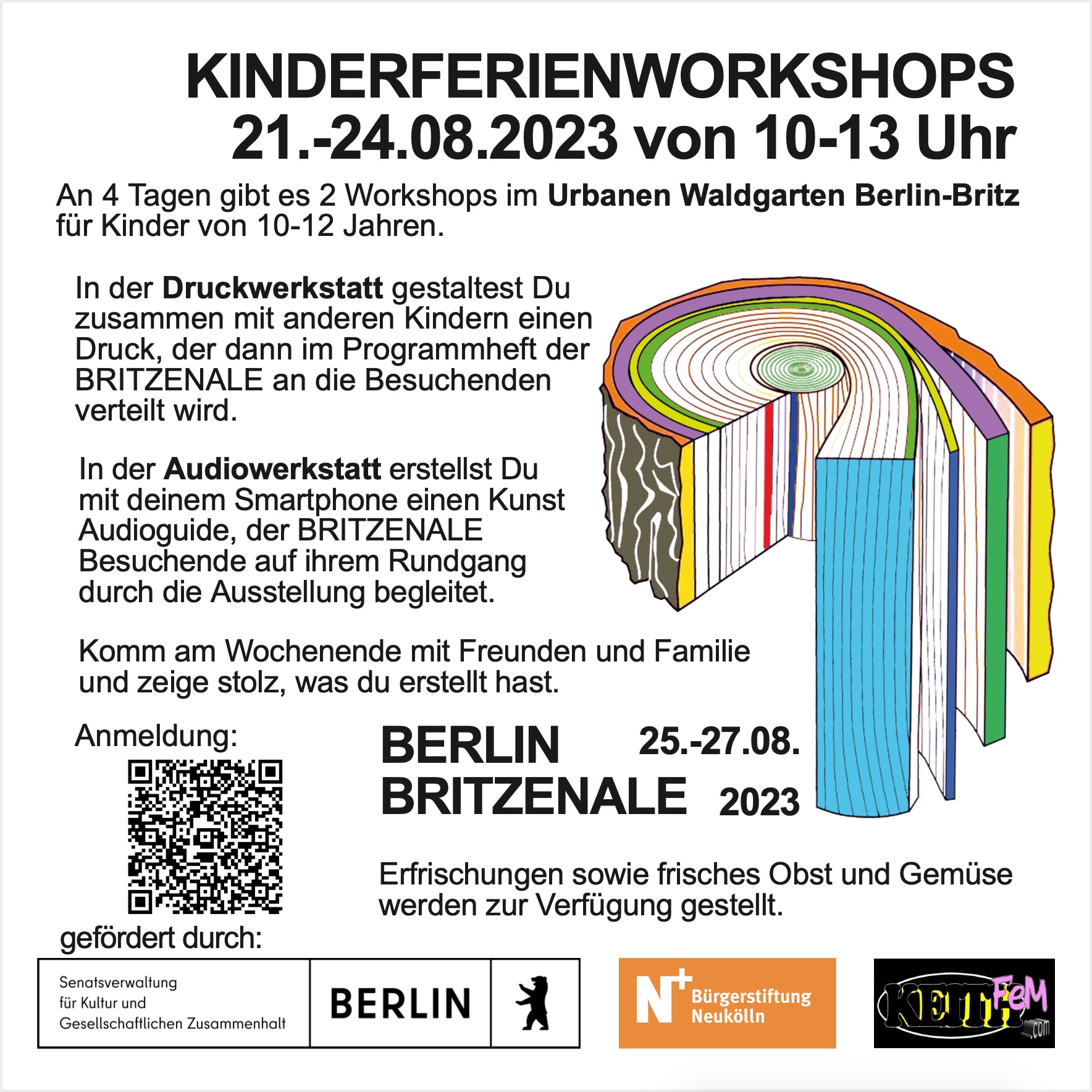 Flyer mit Angaben zu Ferienworkshops und Förderlogos