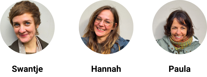 Fotos von drei Personen in runder Form nebeneinander. Darunter stehen die Namen: "Swantje, Hannah, Paula"