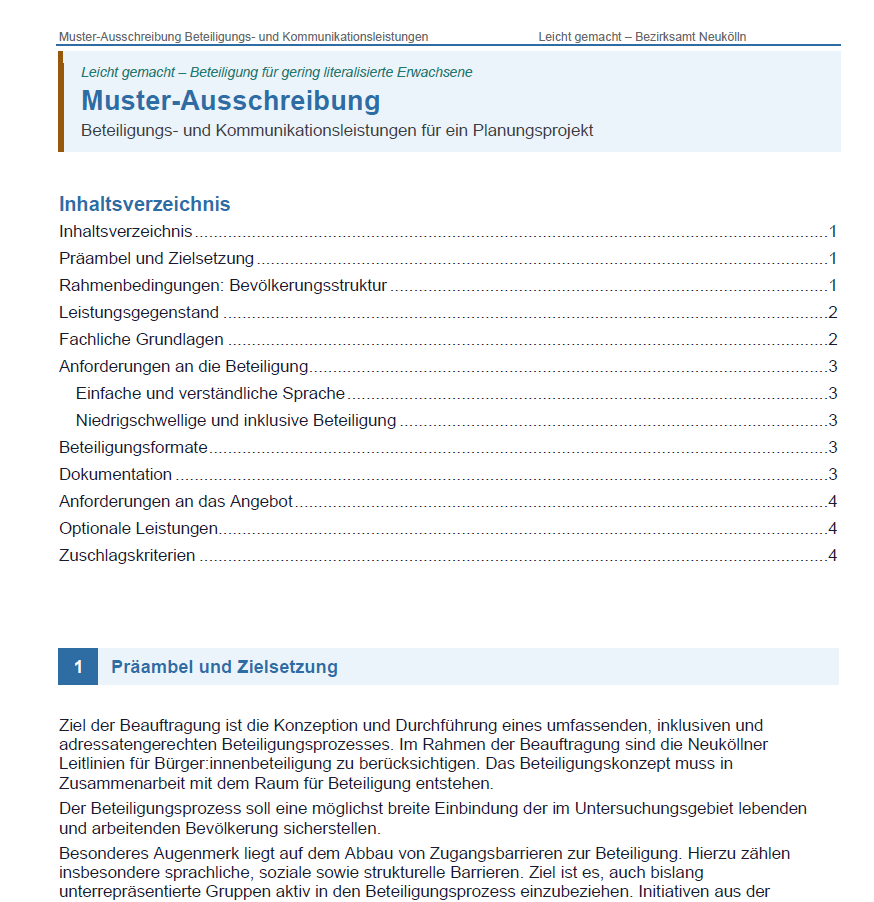Screenshot Musterausschreibung